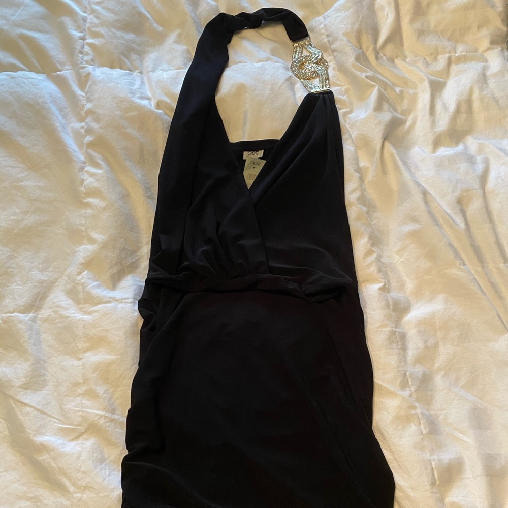 Cache fitted black halter dress NWT